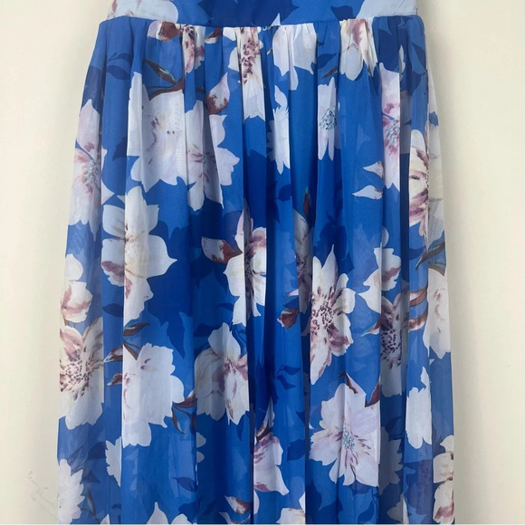 Pink Lily Blue Floral Sheer Maxi Dress Elegant Party Wedding M Cruise Feminine - Picture 4 of 16